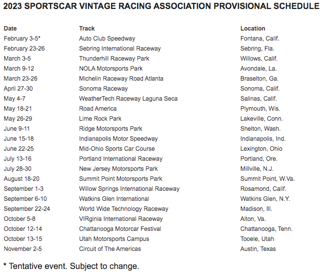 SVRA Announces Largest Schedule Yet For 2023 Performance Racing Industry
